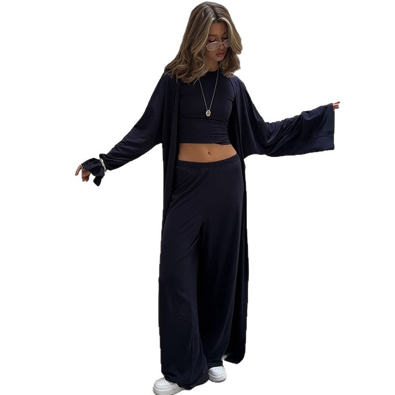 Damen gemütliches Loungewear-Set mit weitem Cardigan und Cropped Top Drune