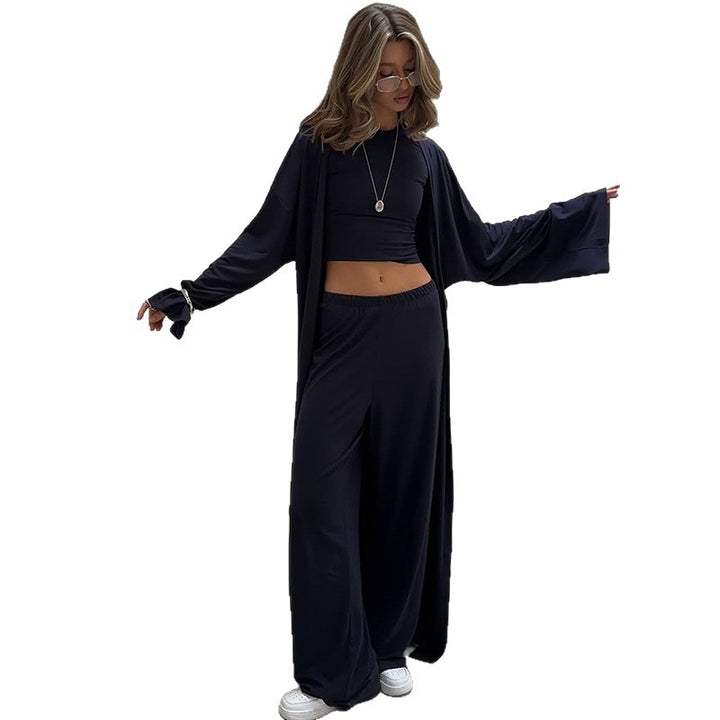 Damen gemütliches Loungewear-Set mit weitem Cardigan und Cropped Top Drune