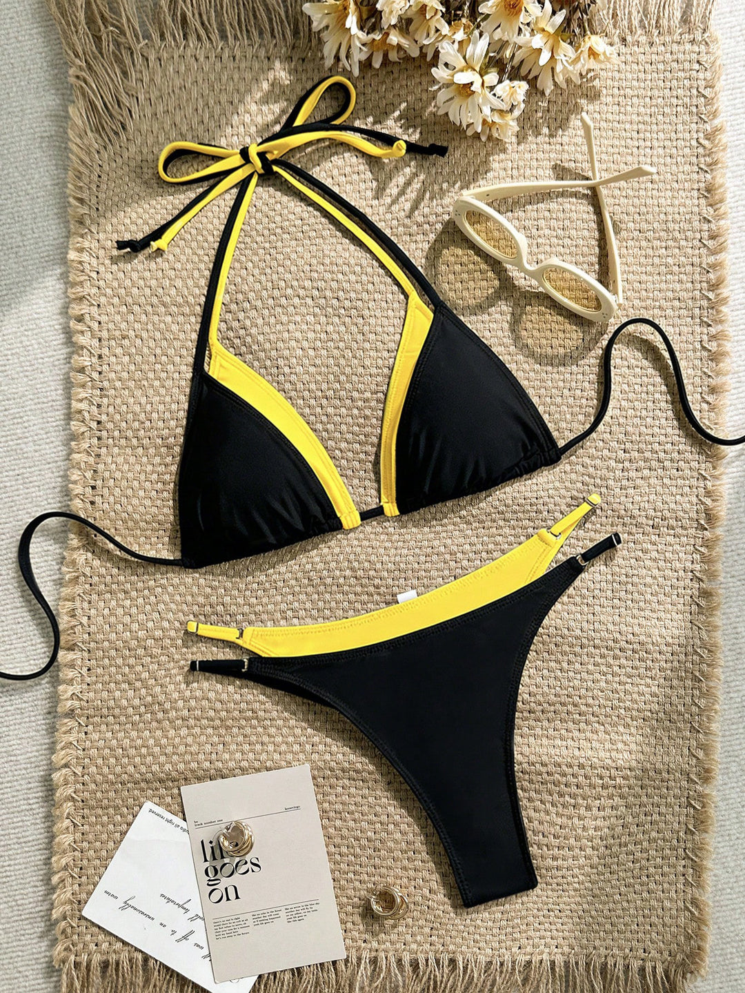 Damen Triangel-Bikini mit verstellbaren Trägern und kontrastrierendem Farbdesign Drune