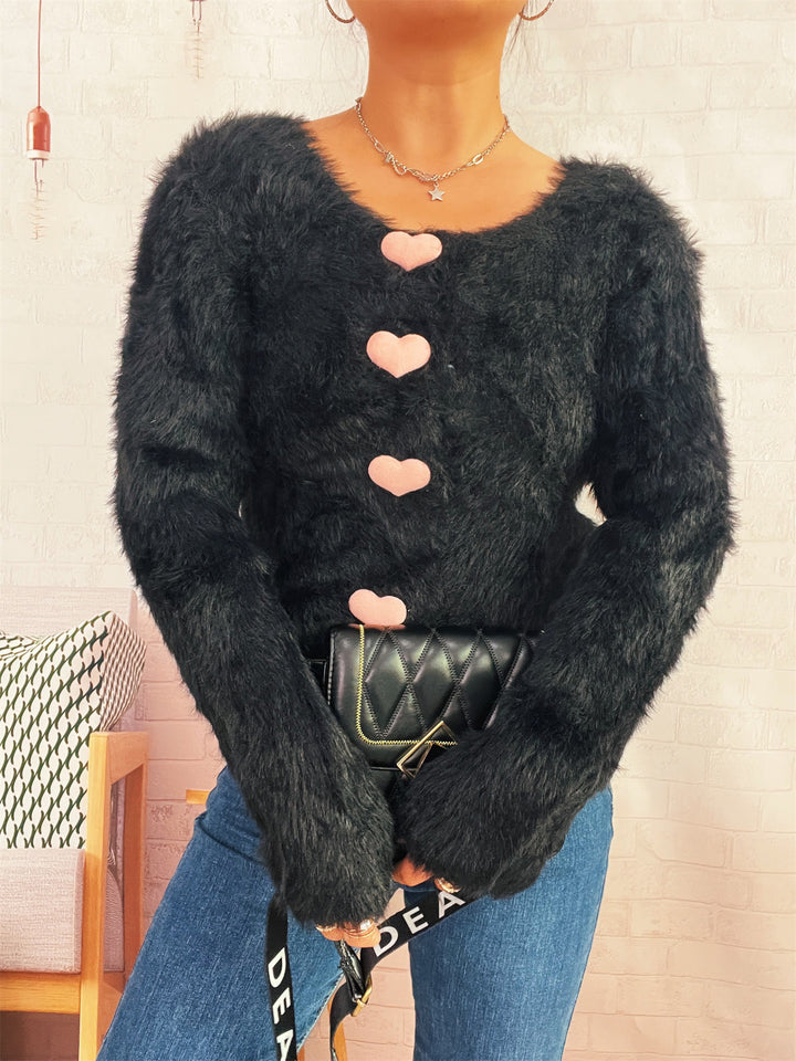 Damen Kuscheliger Strickpullover mit Herzknöpfen Drune