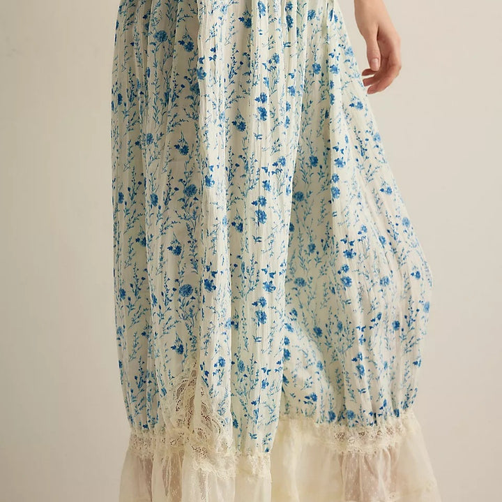 Damen Blumenmuster Hose mit Spitzenabschlüssen Drune