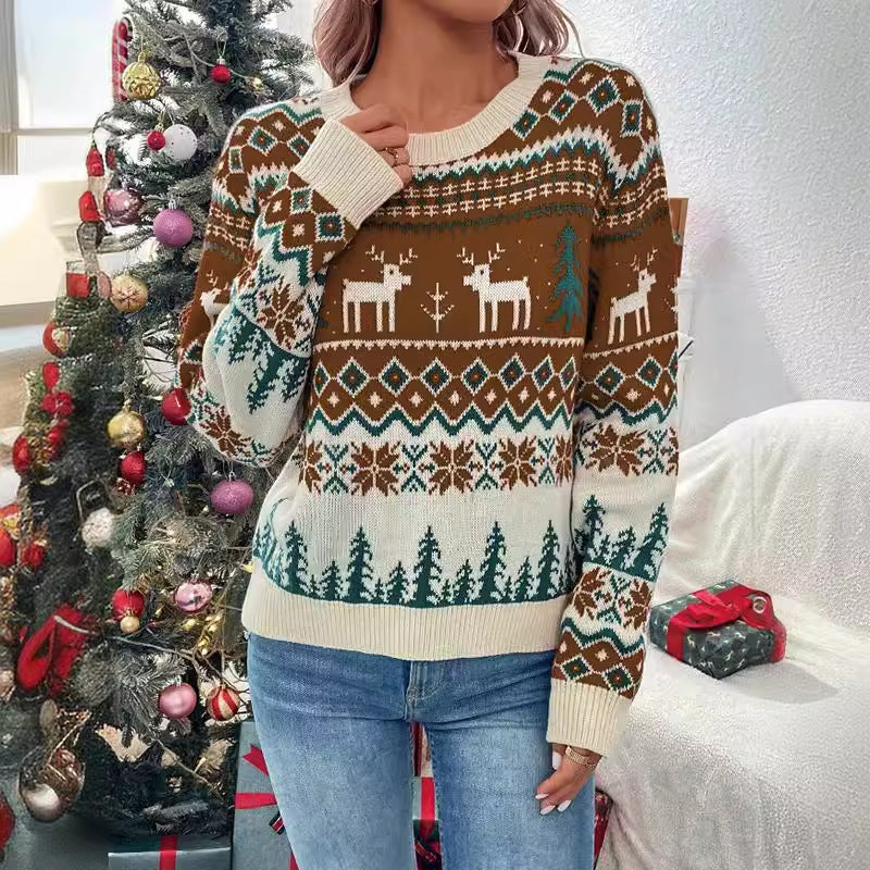 Damen Weihnachtspullover mit festlichem Rentier-Design und weichem Material Drune