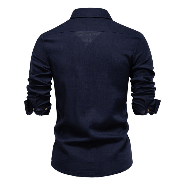Herren nan Workshirt aus Denimoptik mit doppelten Brusttaschen und Kontrastnähten Drune