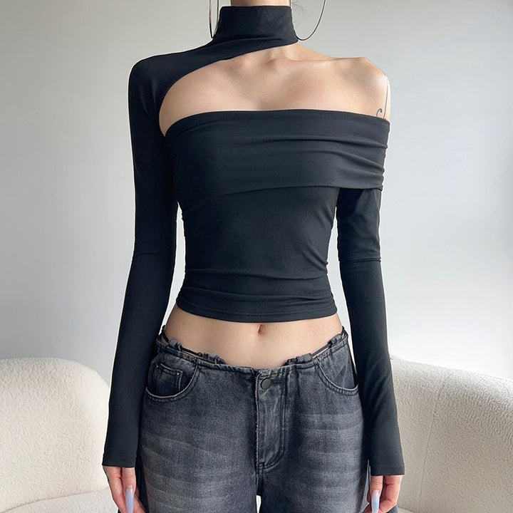 Damen modisches Oberteil mit asymmetrischem Schnitt und elegantem Rüschenbesatz Drune