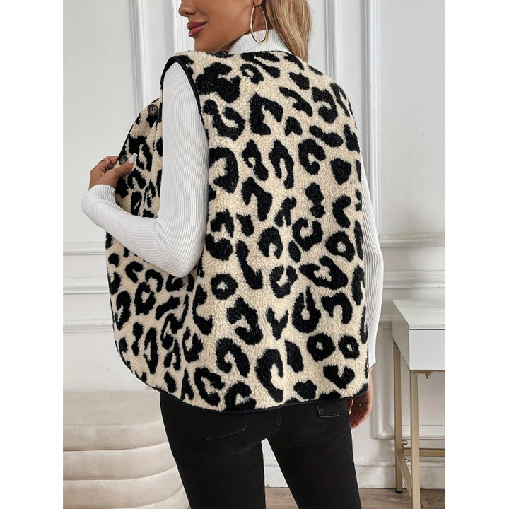 Damen Fellweste mit Leopardenmuster und Knopfverschluss Drune