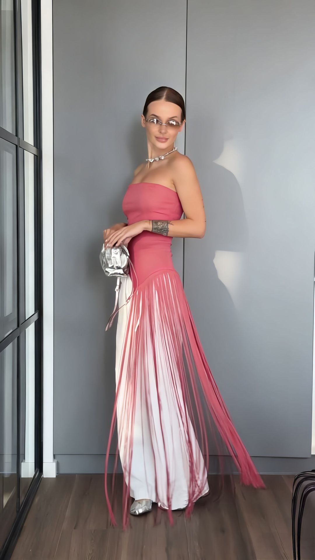Damen Maxikleid mit schimmerndem Fransen-Design Drune