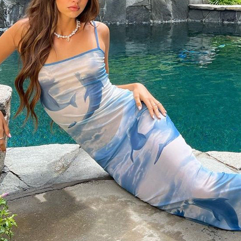 Damen Strandkleid mit verstellbaren Spaghetti-Trägern und fließendem Schnitt Drune