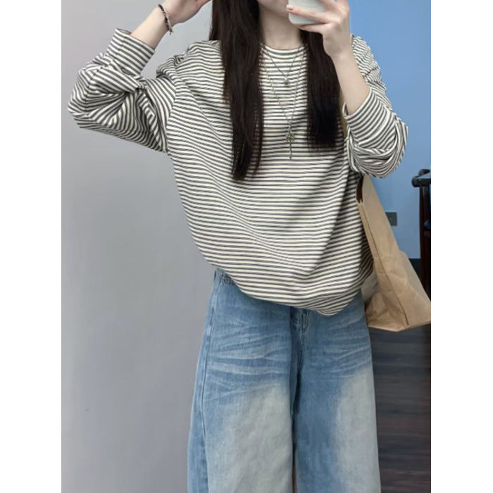 Damen lässiges Streifen-Langarmshirt Drune