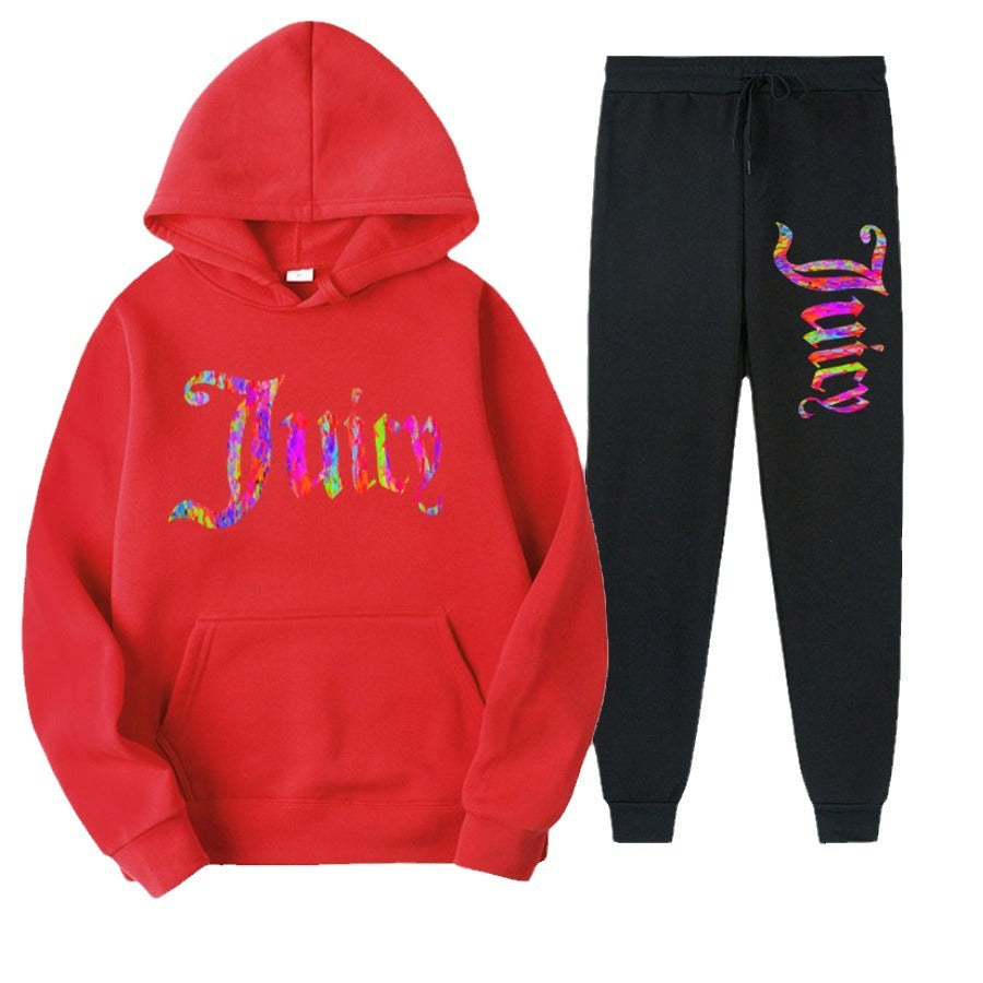 Damen sportliches Hoodie- und Jogginghose-Set mit einzigartigem grafischen Druck Drune