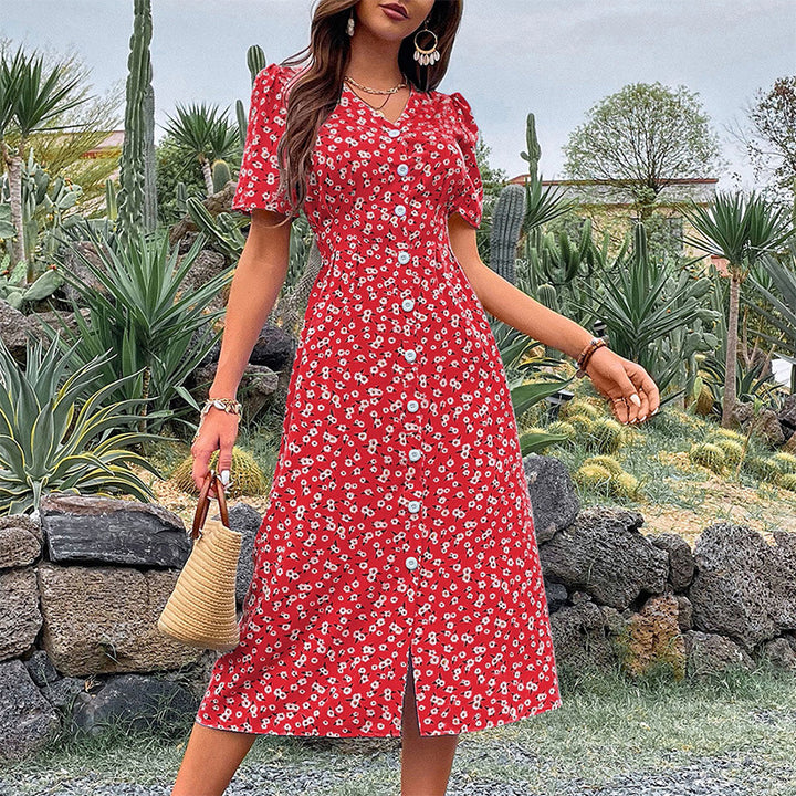 Damen Maxikleid mit floralem Muster und seitlichem Schlitz Drune