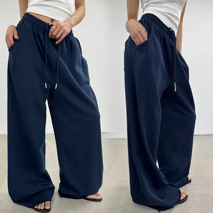 Damen nan weite High-Waist Loungehose mit gerafftem Bund und Kordelzug Drune