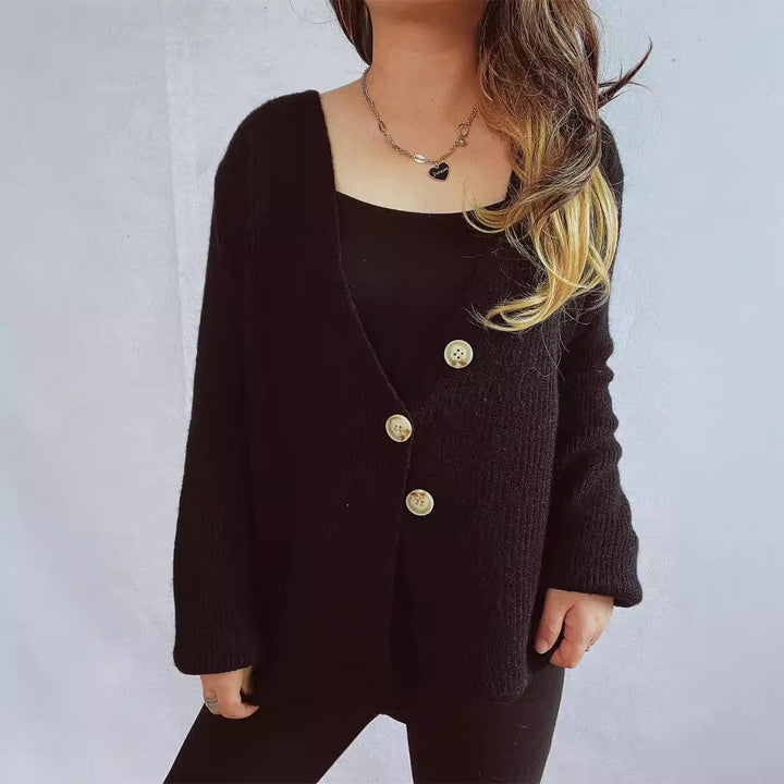 Damen lässiger Strickcardigan mit dekorativen Knopfdetails Drune