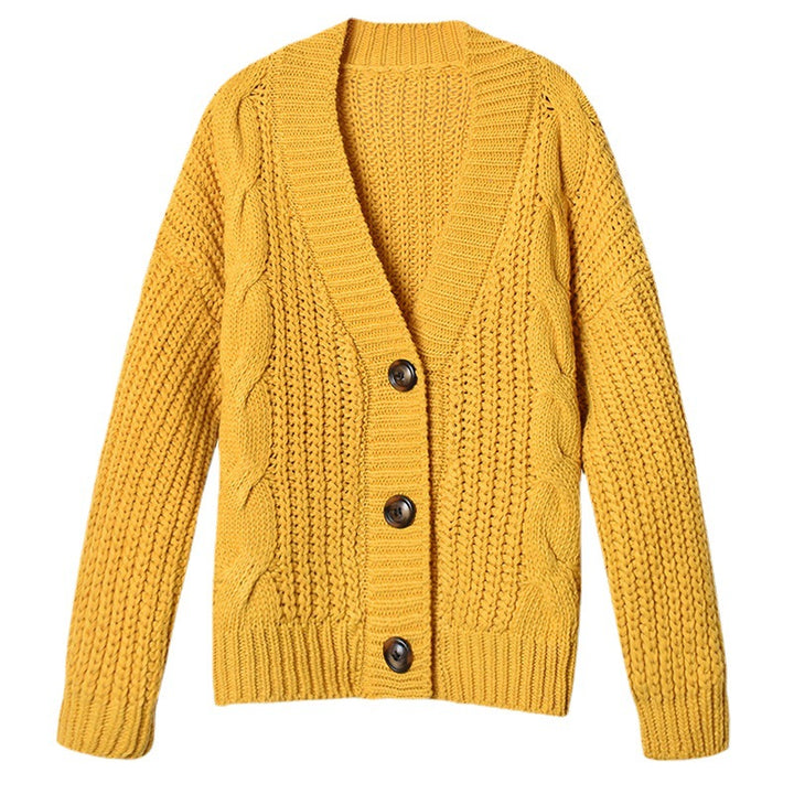 Damen Modischer Grobstrick-Cardigan mit V-Ausschnitt und Knopfdetails Drune