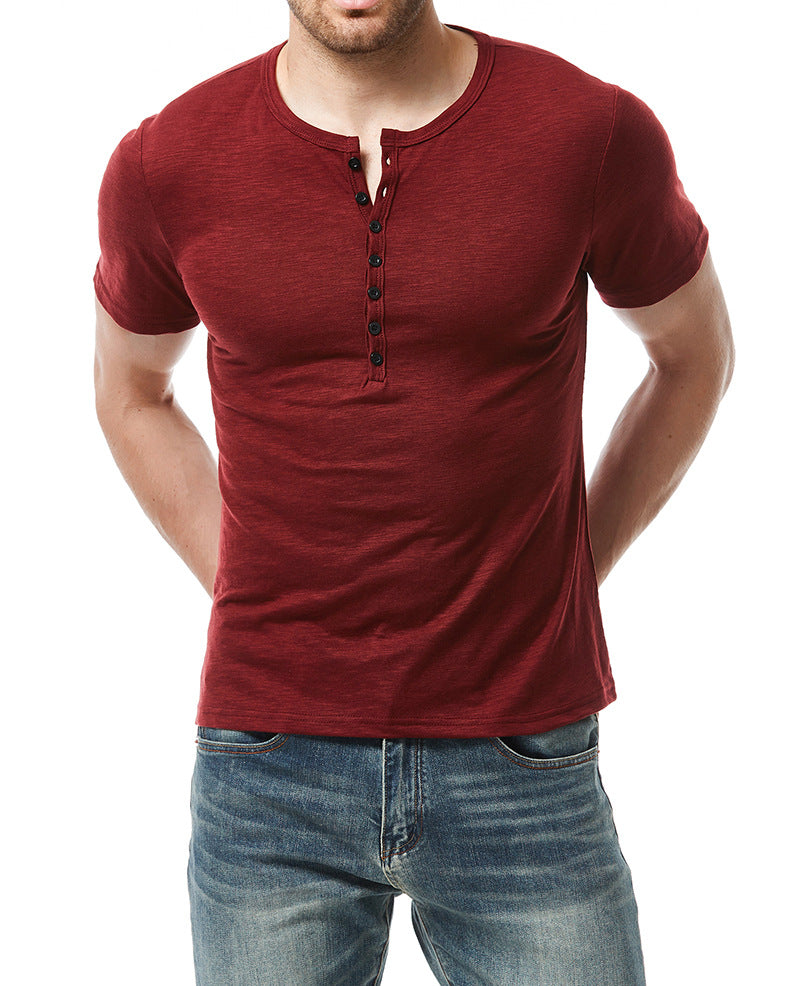 Herren Kurzarm Knopf-Bei Henley Shirt Drune