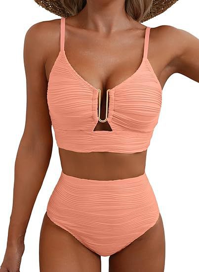 Damen Hochgeschnittener Bikini mit modischem Plissee-Design Drune