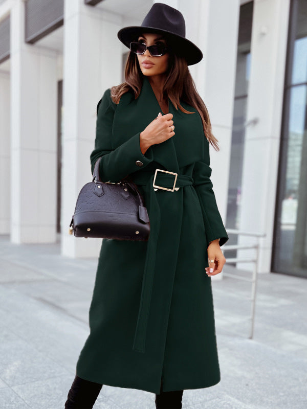 Damen eleganter Trenchcoat mit breitem Revers und taillierbarem Gürtel Drune