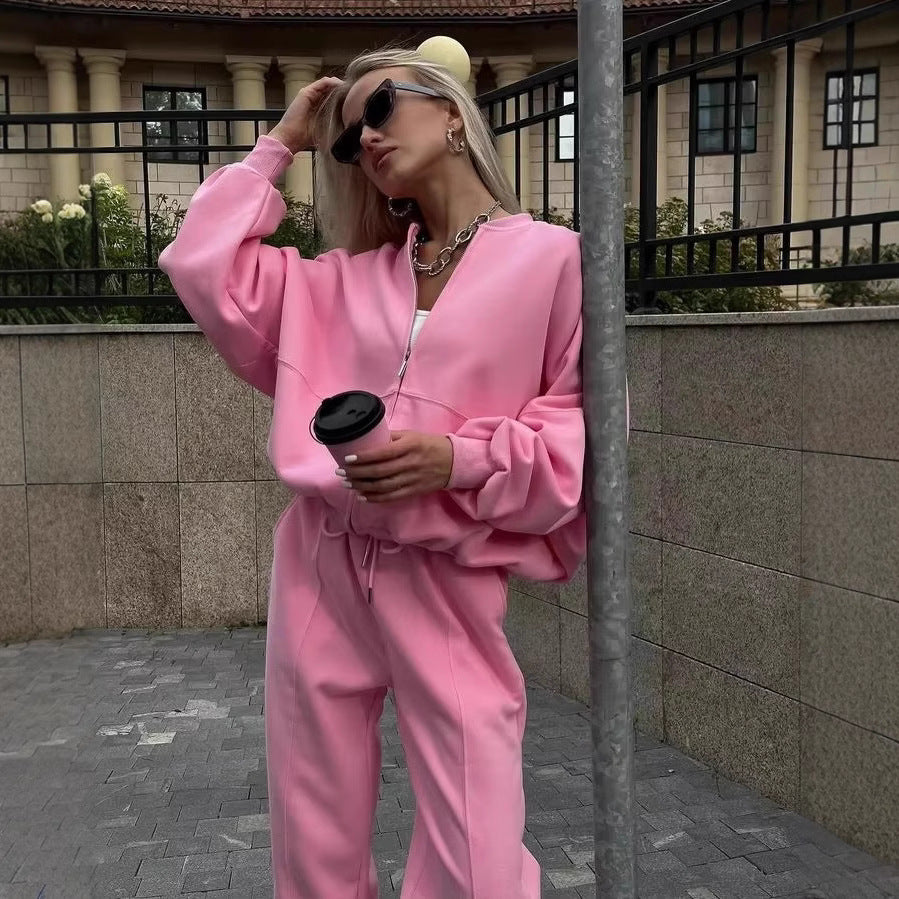 Damen nan cropped Hoodie mit halbem Reißverschluss und Highwaist Jogginghose Drune
