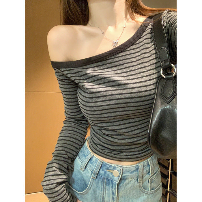 Damen asymmetrisches Langarmshirt mit leichtem Streifenmuster Drune