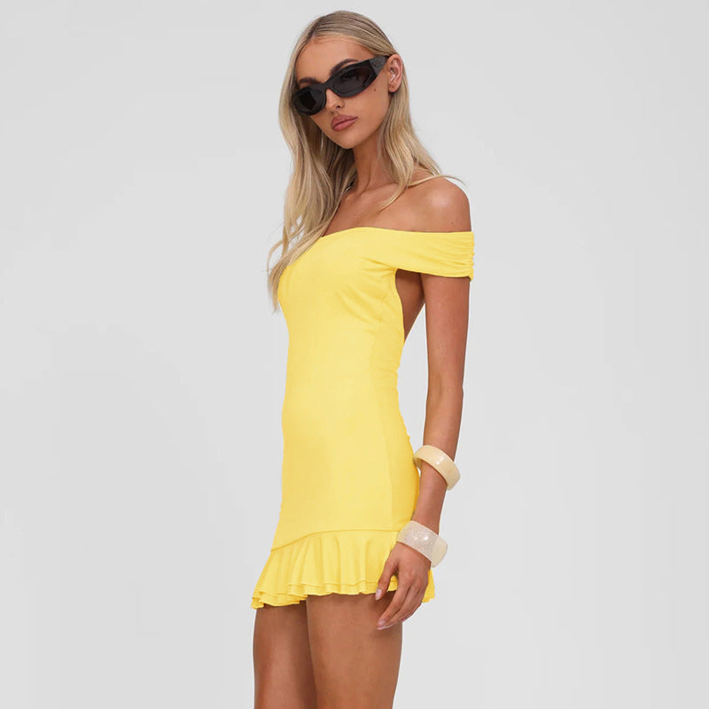 Damen Figurumspielendes Mini-Kleid mit schulterfreiem Design und raffinierten Rüschendetails Drune