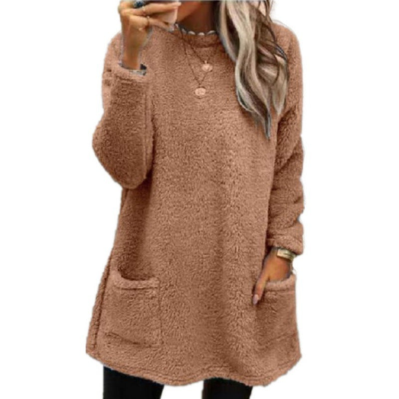 Damen Kuscheliger Fleece-Pullover mit weitem Schnitt und praktischen Taschen Drune