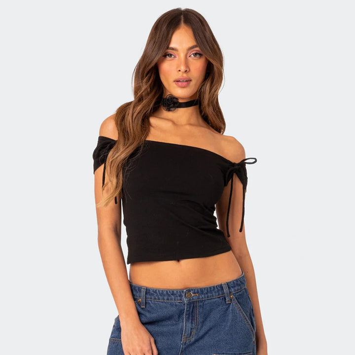 Damen Trägertop mit Off-Shoulder-Design und Bindegurten Drune