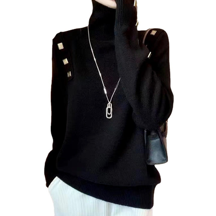Damen Rollkragenpullover mit dekorativen Knopfdetails Drune