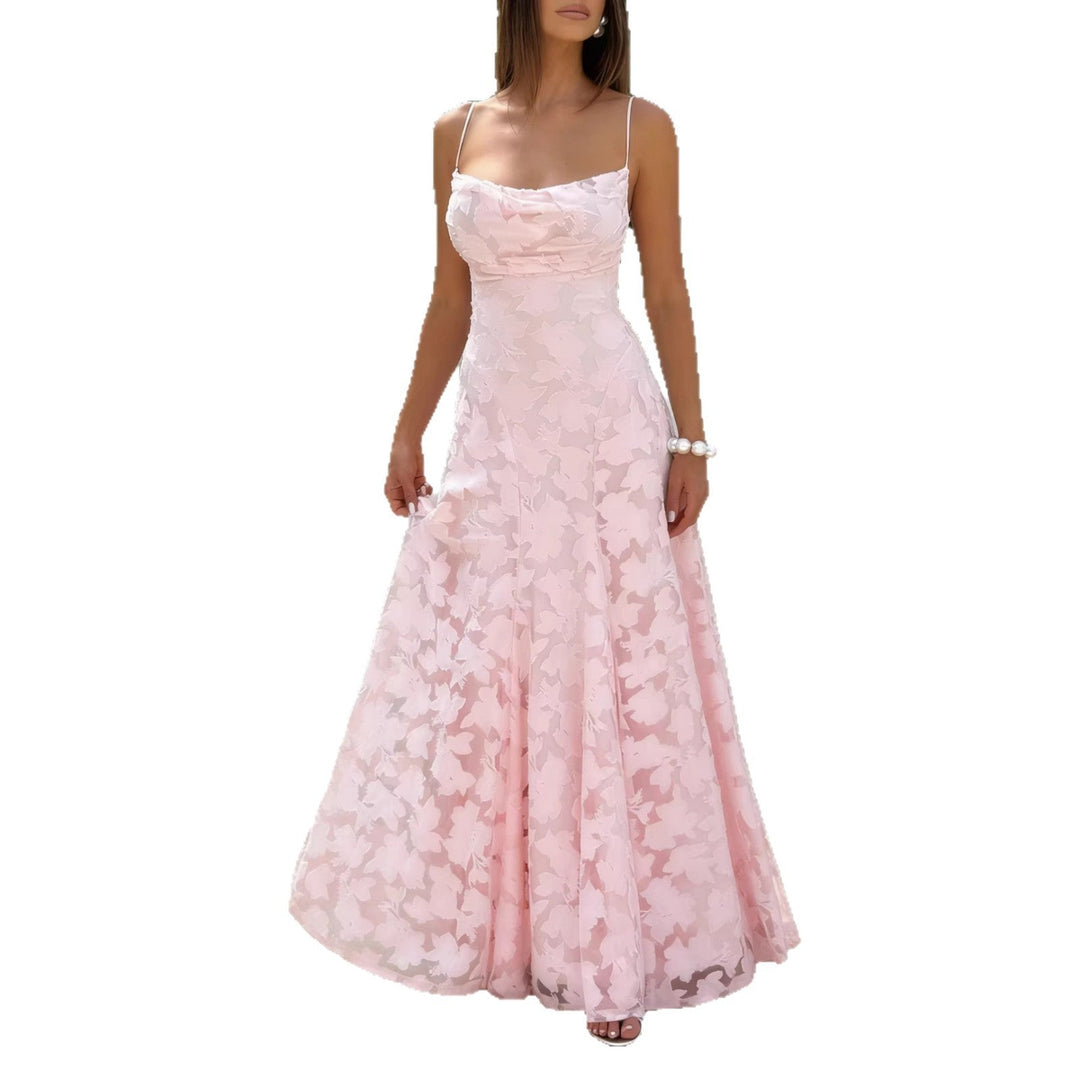 Damen Elegantes Maxikleid mit floralem Spitze-Design und verstellbaren Spaghettiträgern Drune