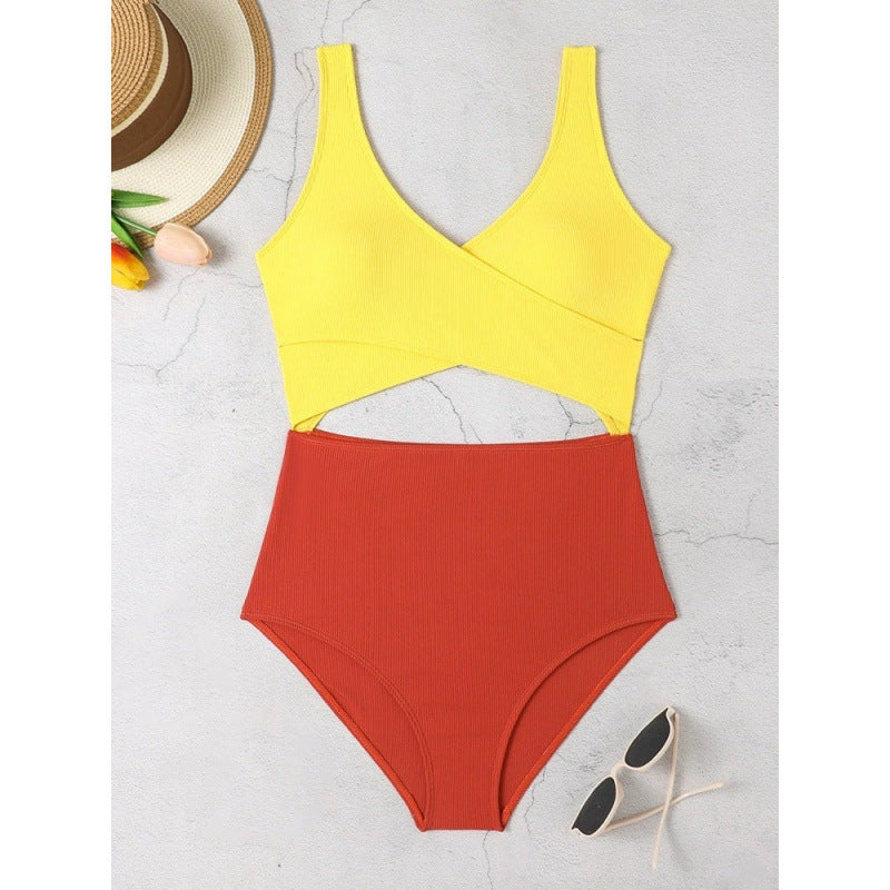 Damen Cut-Out Badeanzug mit hohem Bund und Wickeldesign Drune