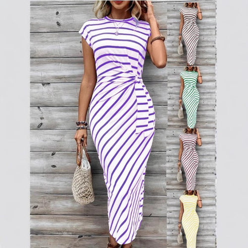 Damen Wickelkleid im modernen Streifenlook mit Taillenknoten Drune
