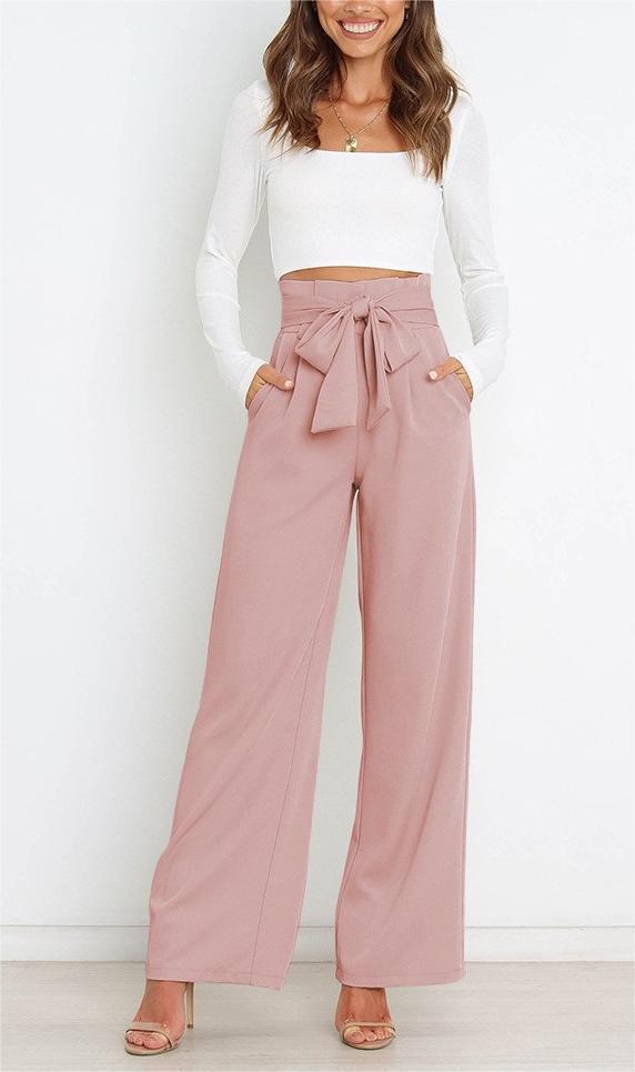 Damen Weit geschnittene High-Waist-Hose mit Binde-Gürtel und Taschen Drune