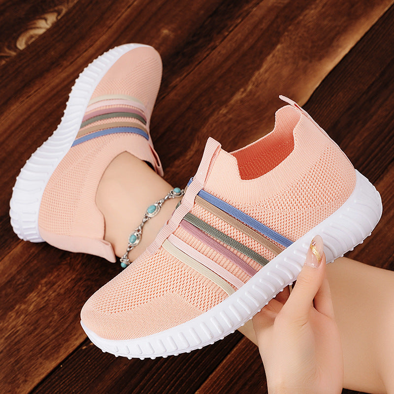 Damen nan leichte gestrickte Schlupfsneaker mit elastischen Zierbändern und stoßdämpfender EVA-Laufsohle Drune
