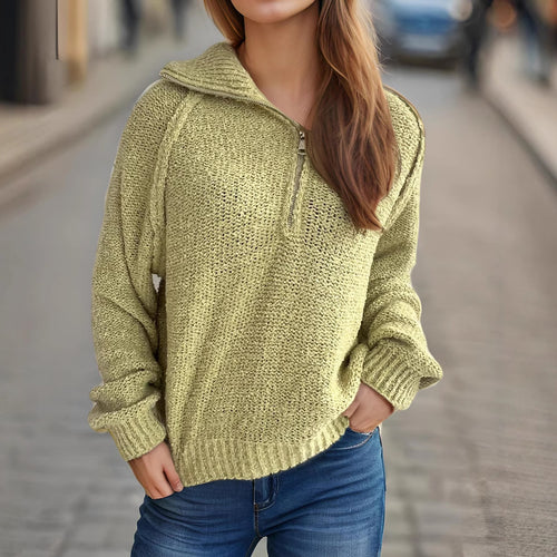Damen gemütlicher Strickpullover mit hochschließendem Reißverschluss und oversized Ärmeln Drune