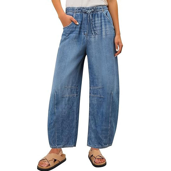 Damen weite Denim-Hose mit elastischem Bund und praktischem Schnitt Drune