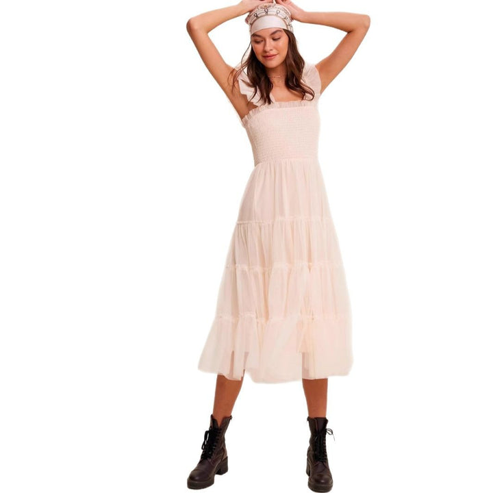 Damen romantisches Maxikleid mit Rüschendetails Drune