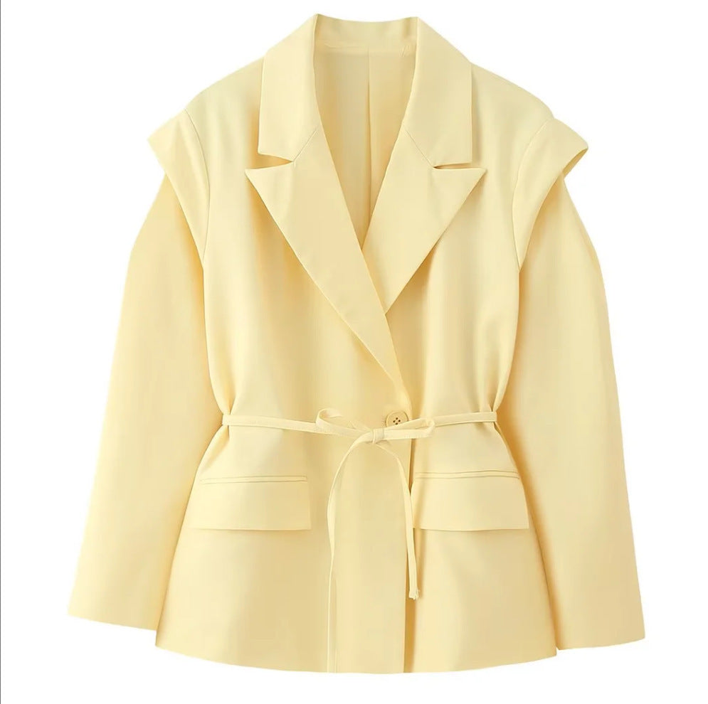 Damen nan taillierter Blazer mit Bindegürtel, Reverskragen und Schulterpolstern Drune