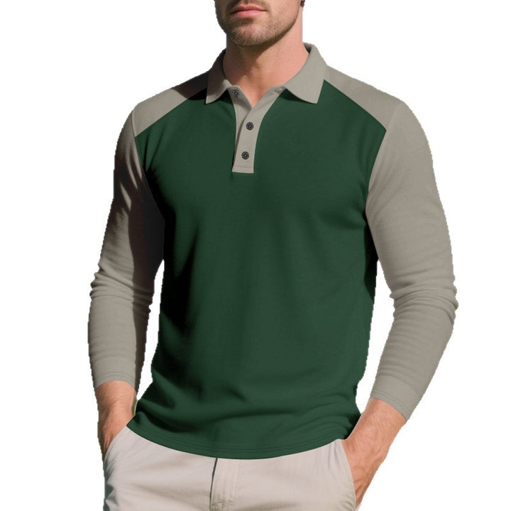 Herren Poloshirt mit Langarm und Kontrastärmel aus atmungsaktivem Baumwollmix Drune