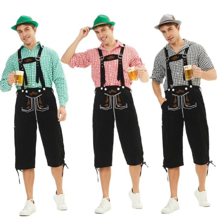 Herren nan moderne Samt-Trachtenkniebundhose mit dekorativer Stickerei und verstellbaren Trägern Drune