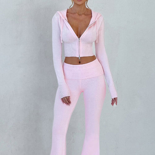 Damen Sportliches Crop-Set mit Kapuze und Zip Drune