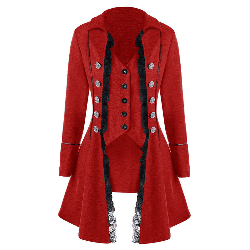 Damen eleganter Trachtenmantel mit filigranen Spitzeinsätzen und edlen Knopfdetails Drune