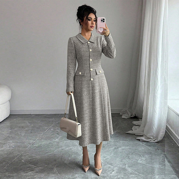Damen Klassisches und elegantes Tweed-Kleid mit Taschen Drune