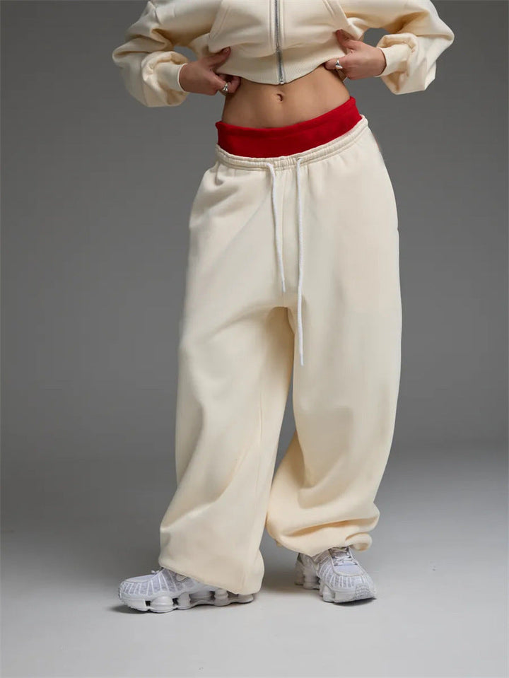 Damen trendige, weite Jogginghose mit elastischem Bund und verstellbarem Kordelzug Drune
