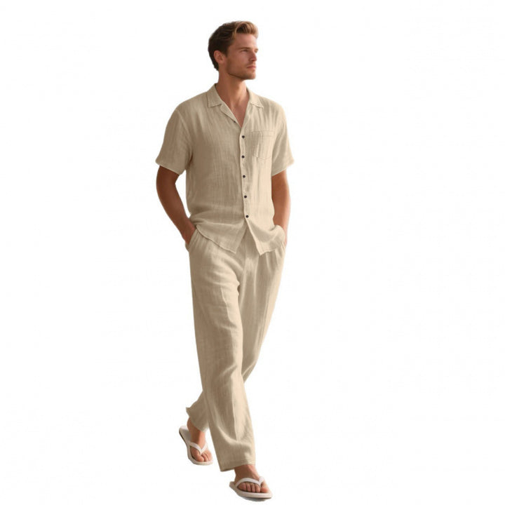 Herren locker sitzendes Leinenhemd und Hose Set Drune