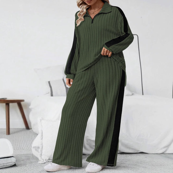 Damen bequemer Loungewear-Set mit strukturiertem Stoff und Halbzip Drune