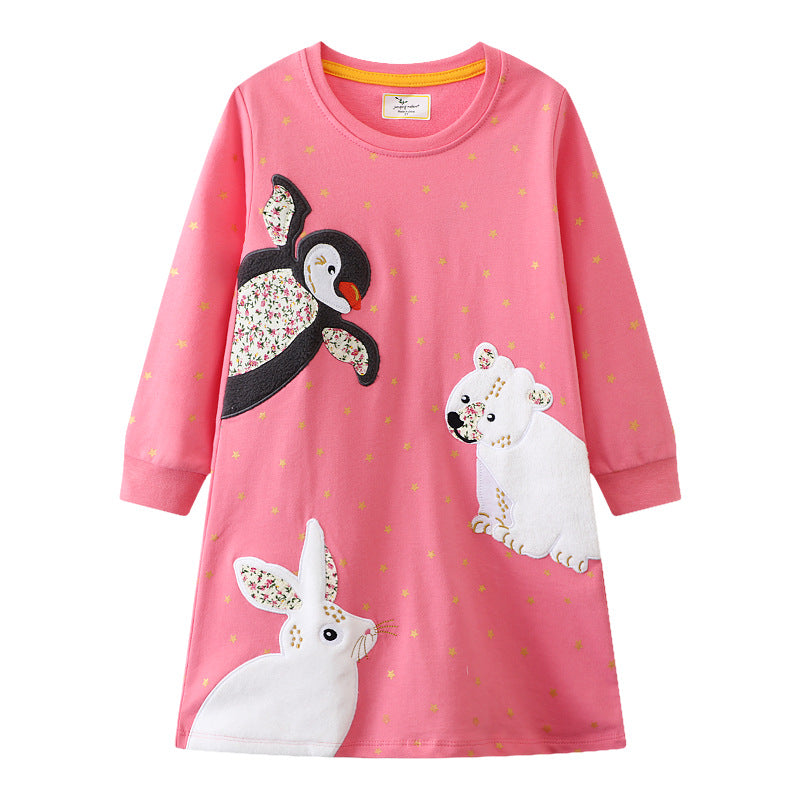 Mädchen Langarmkleid mit niedlichem Tiermotiv Drune