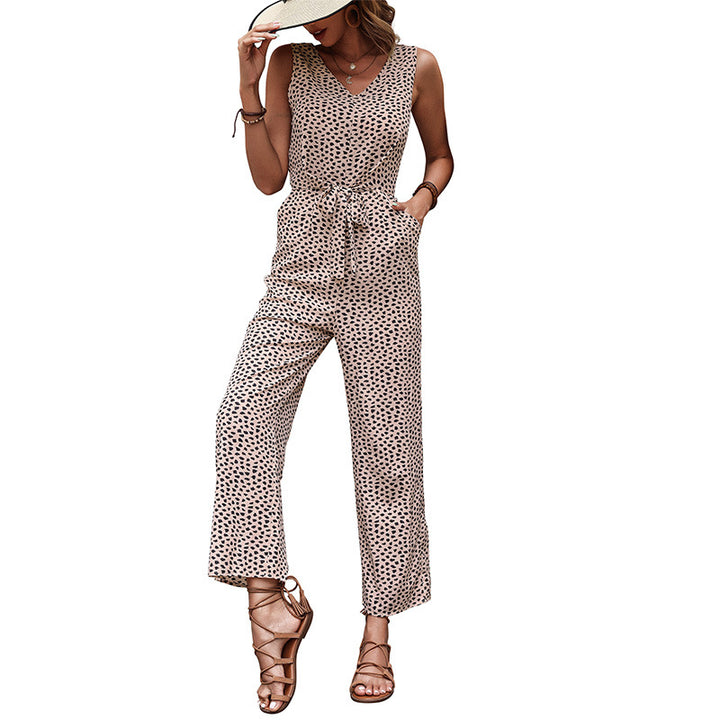 Damen lässiger Jumpsuit mit modernen Punkten und elastischem Taillenzug Drune