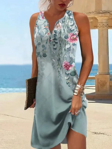 Damen, Lässiges Sommerkleid mit V-Ausschnitt und Asymmetrischem Saum Drune