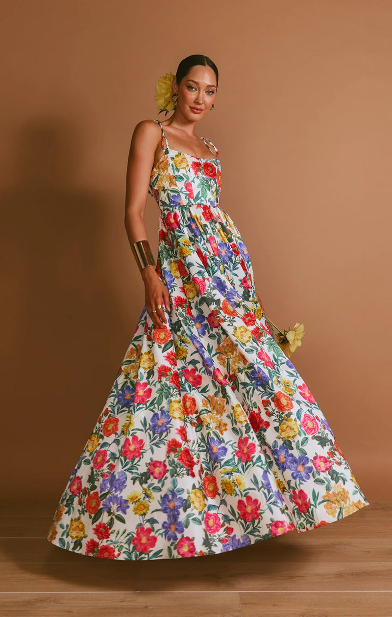 Damen Maxi-Langarmkleid mit floralem Muster und Rüschendetails Drune