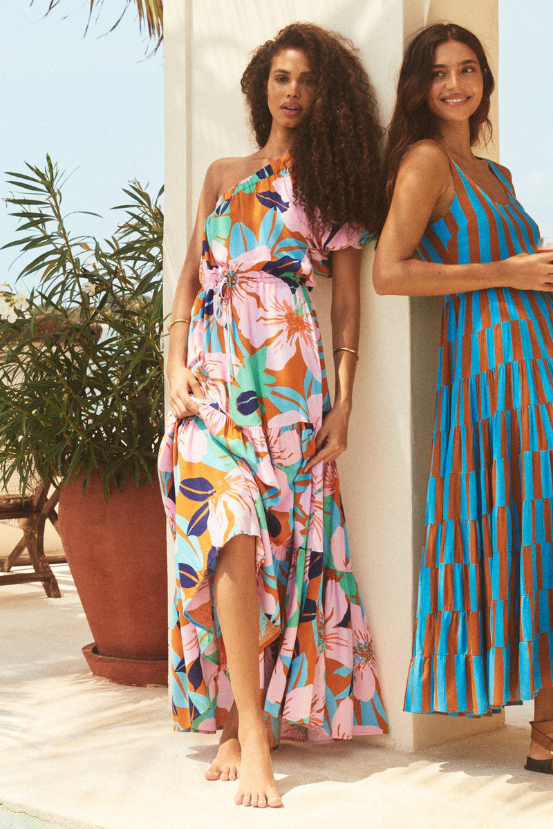 Damen Maxikleid mit raffiniertem One-Shoulder-Design und voluminösem Saum Drune