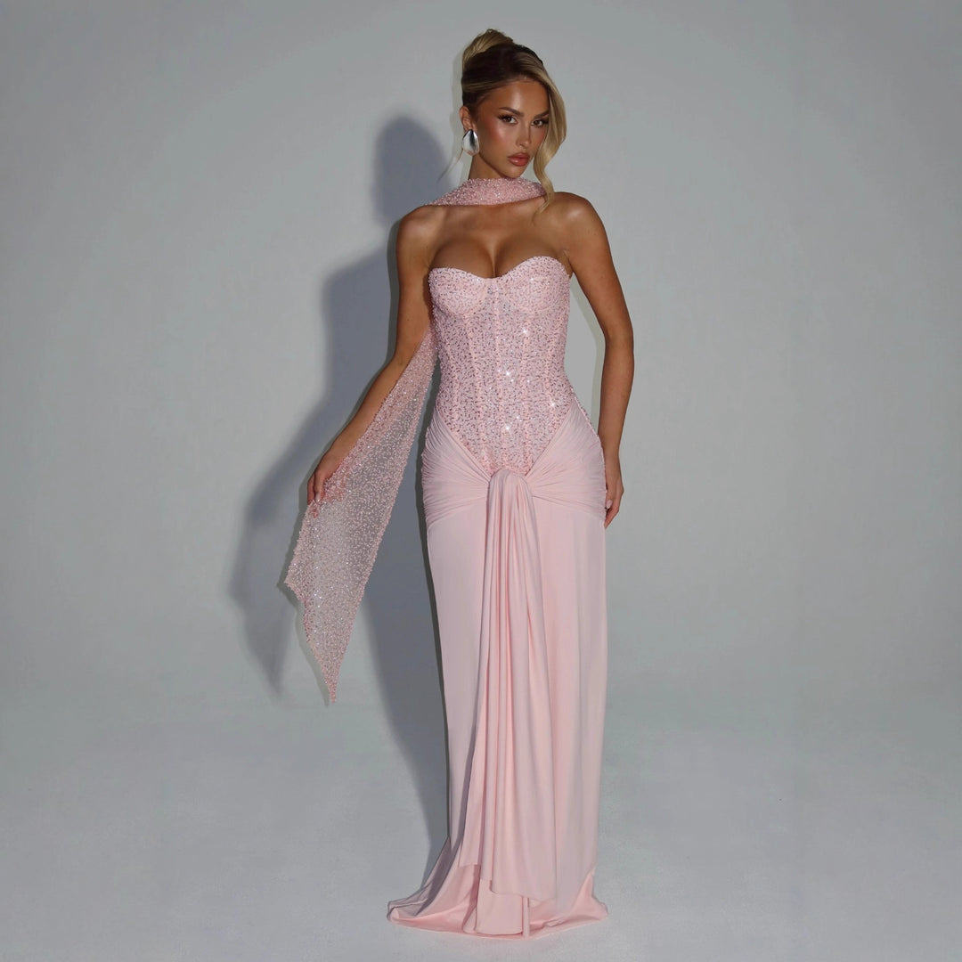 Damen Strapless Glamour- Abendkleid mit drapierter Taille Drune