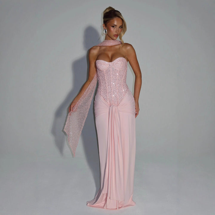 Damen Strapless Glamour- Abendkleid mit drapierter Taille Drune